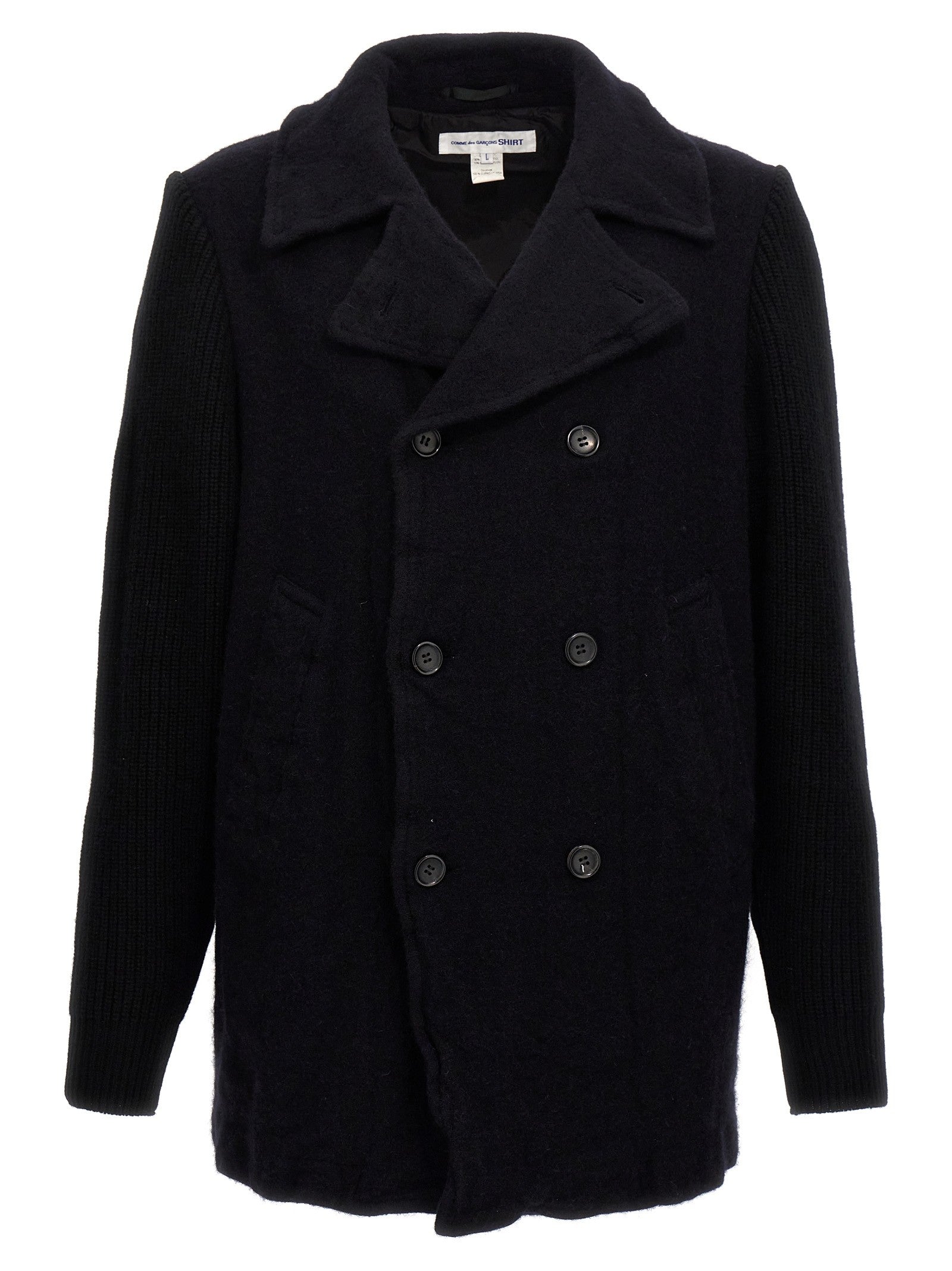 Comme Des Garcons Shirt Double Breasted Wool Coat Blue