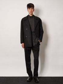 Fendi Men's Double Breasted Wool Felt Peacoat Grey