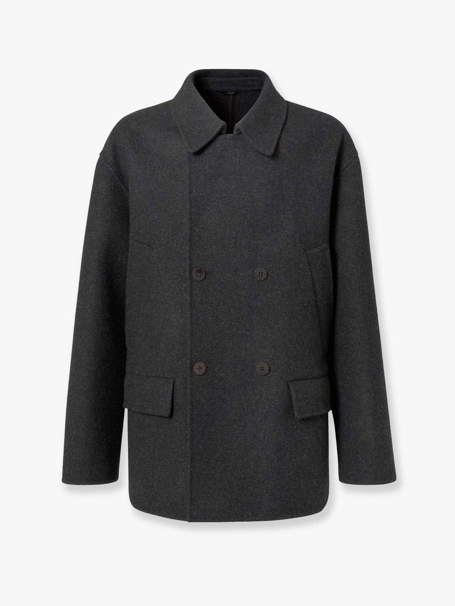 Fendi Men's Double Breasted Wool Felt Peacoat Grey