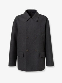 Fendi Men's Double Breasted Wool Felt Peacoat Grey