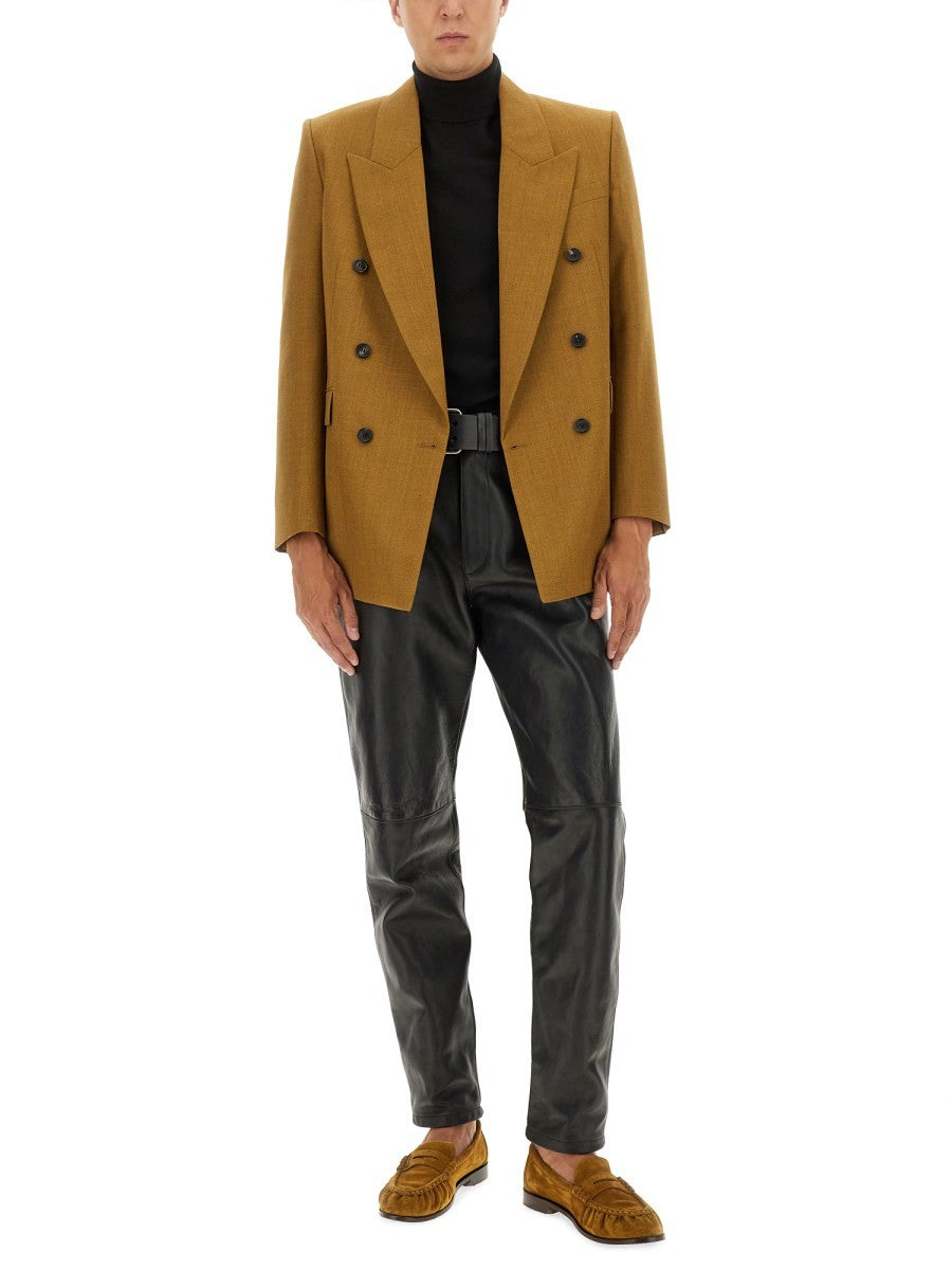 Saint Laurent Men's Double Breasted Wool Jacket Brown, view 2