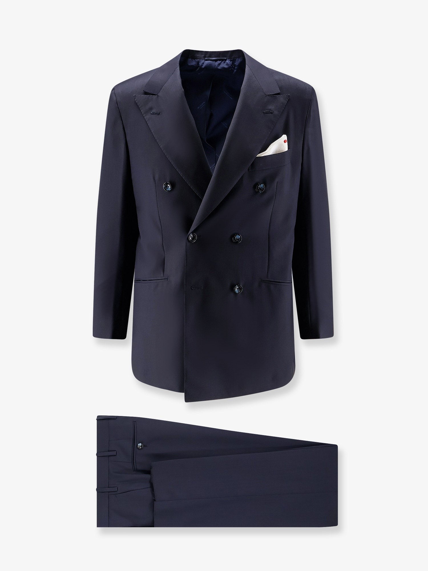Kiton Men's Double Breasted Wool Suit Black