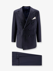 Kiton Men's Double Breasted Wool Suit Black