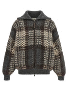 Brunello Cucinelli Double Dazzling Tartan Cardigan Grey
