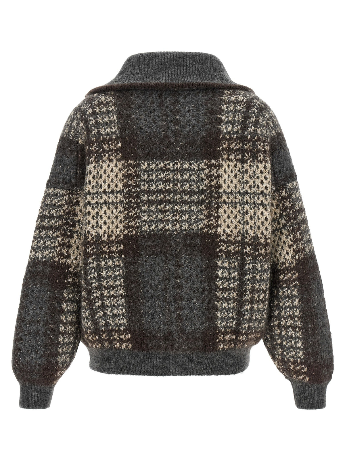 Brunello Cucinelli Double Dazzling Tartan Cardigan Grey
