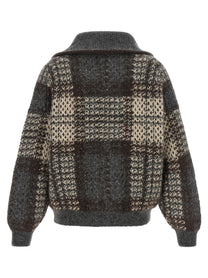 Brunello Cucinelli Double Dazzling Tartan Cardigan Grey