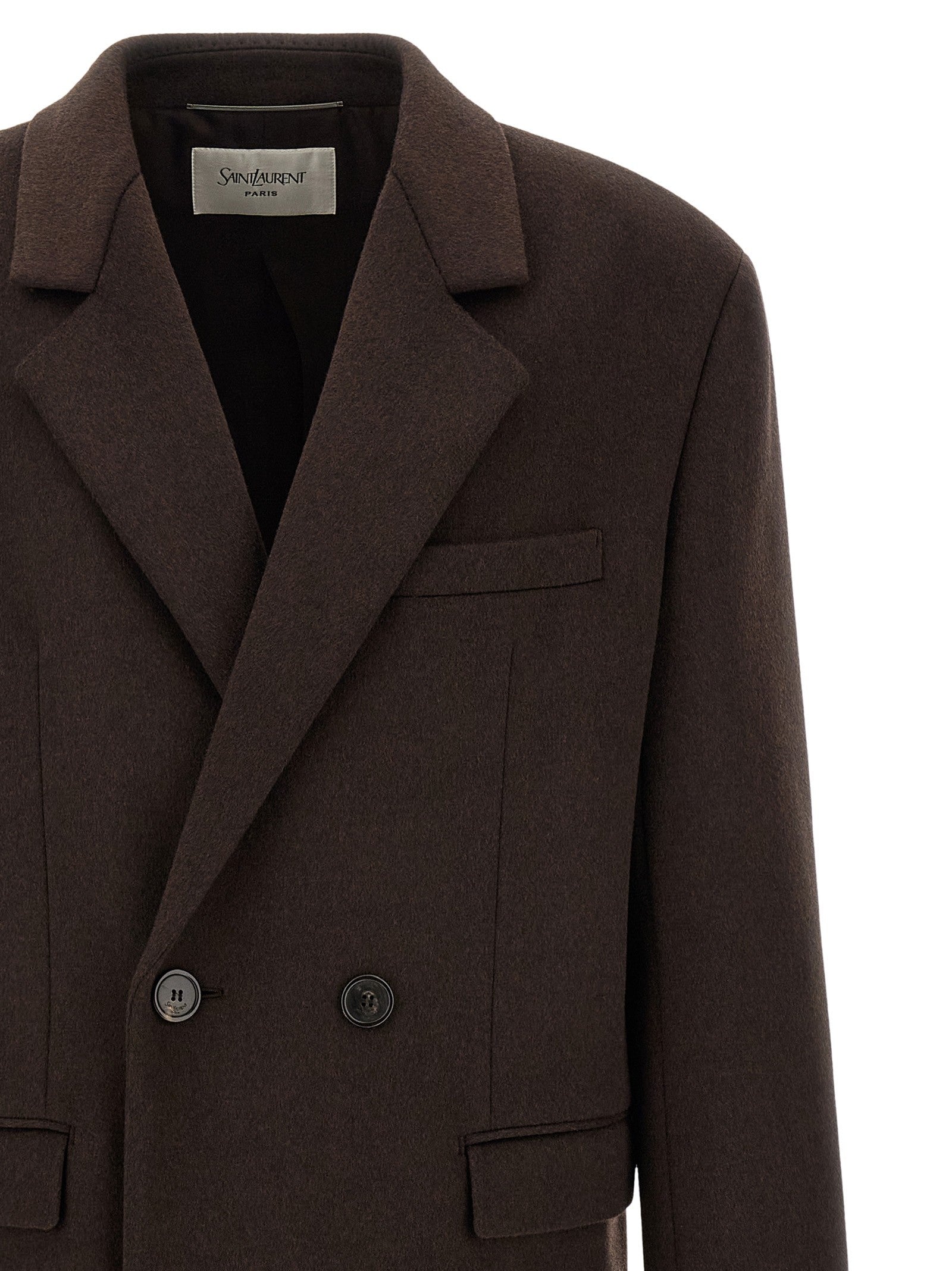 Saint Laurent Double Face Combed Wool Coat Brown