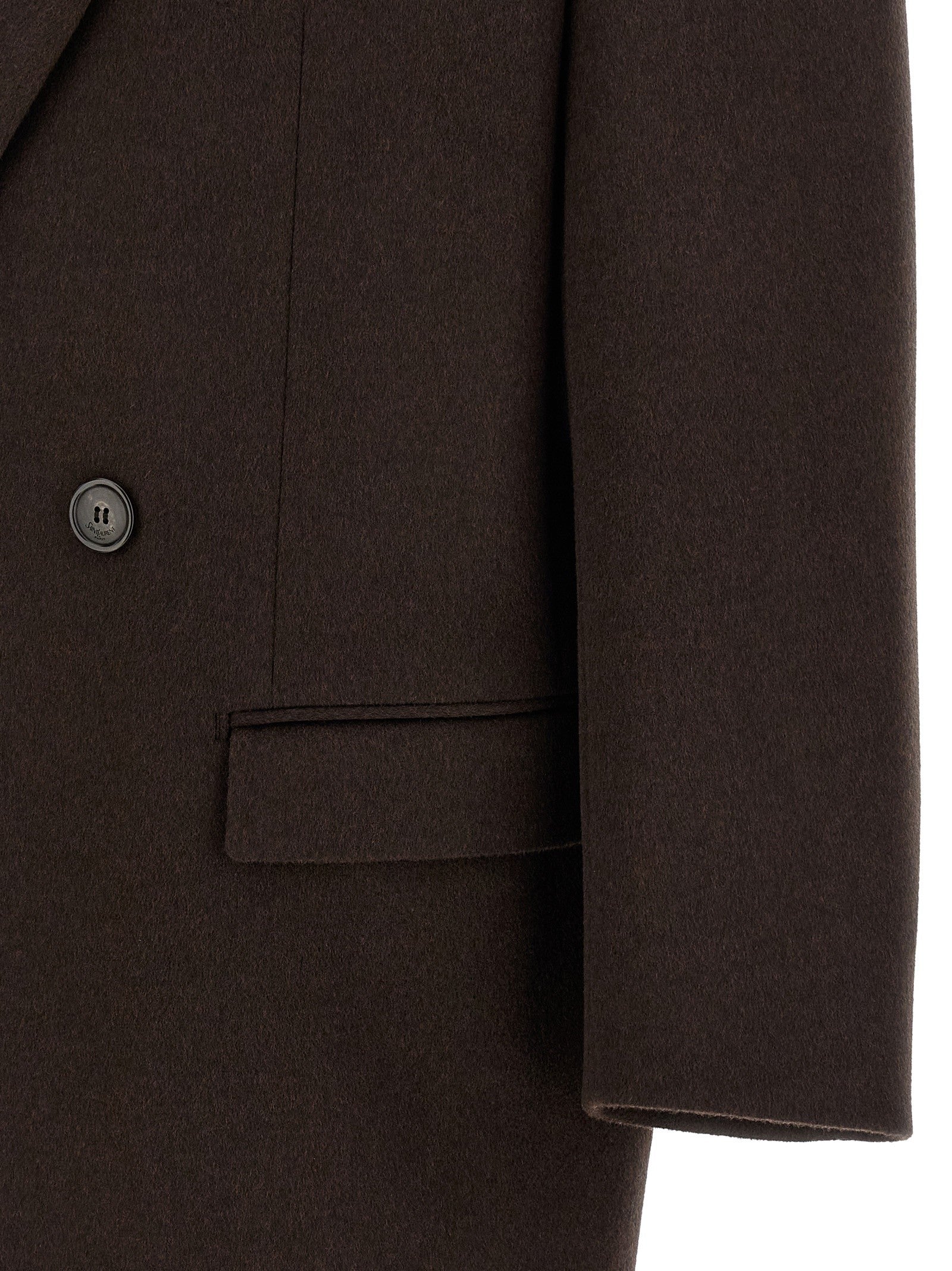 Saint Laurent Double Face Combed Wool Coat Brown