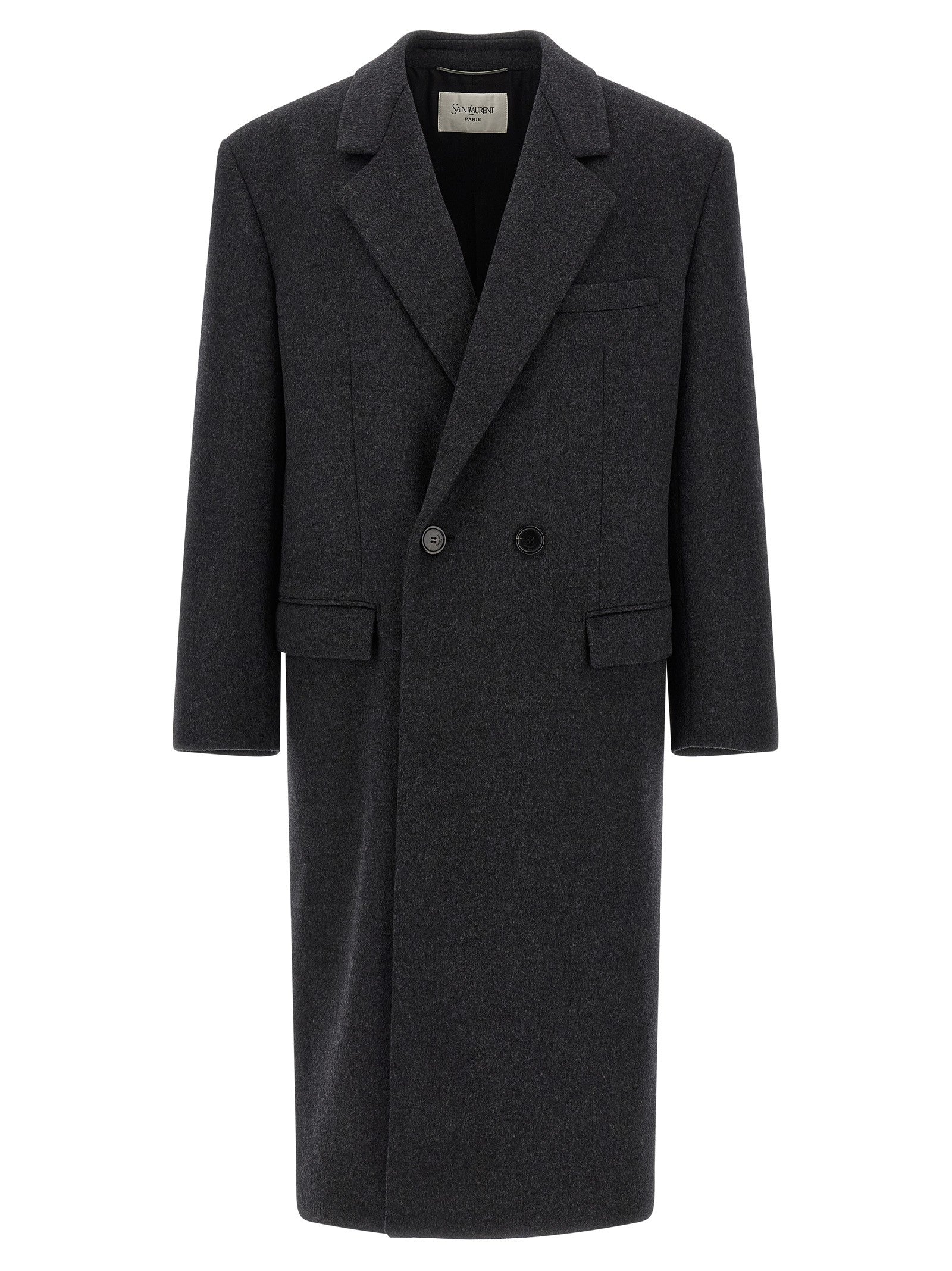 Saint Laurent Double Face Combed Wool Coat Grey