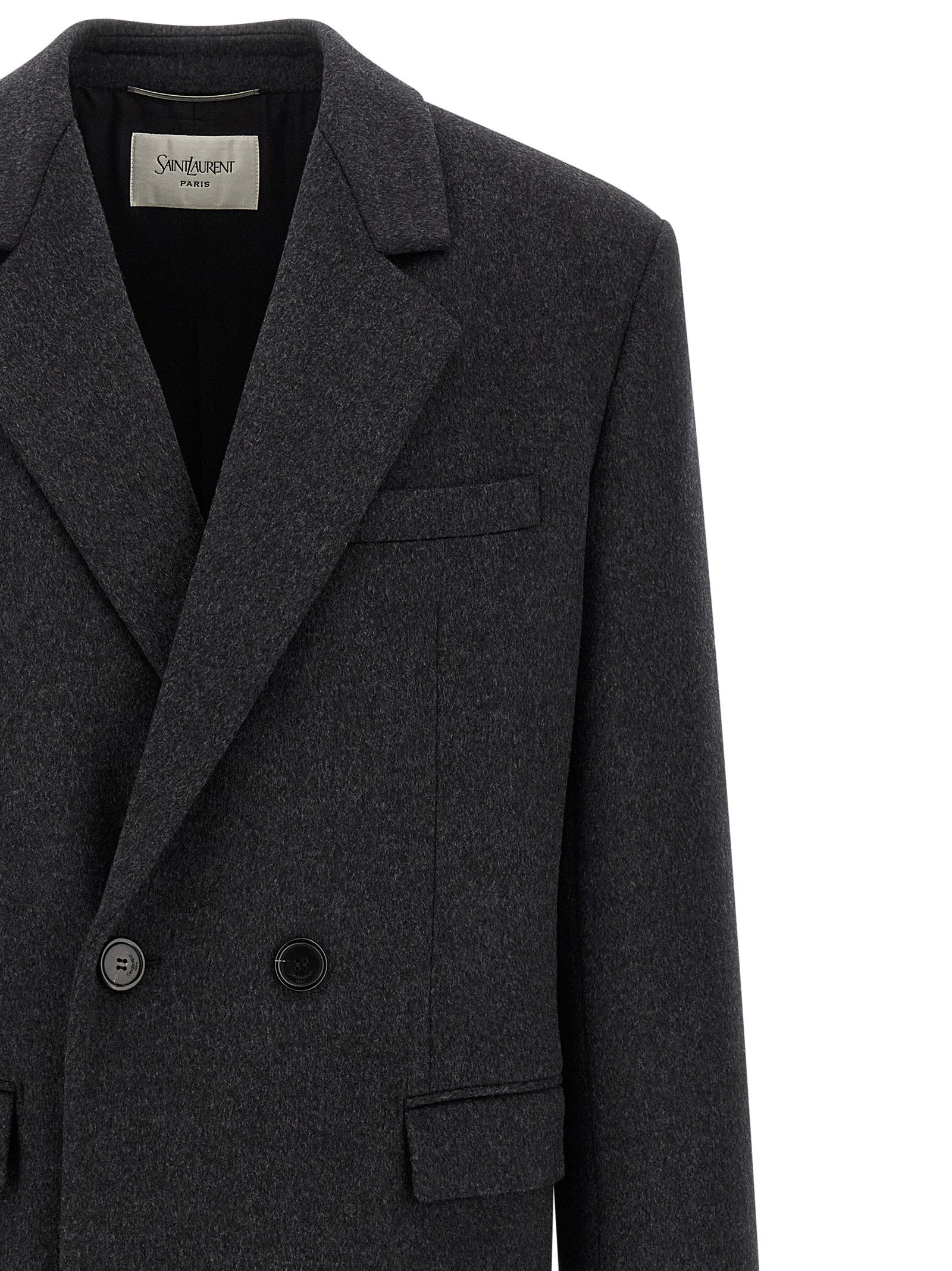 Saint Laurent Double Face Combed Wool Coat Grey