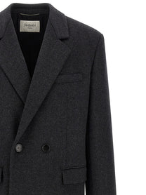 Saint Laurent Double Face Combed Wool Coat Grey