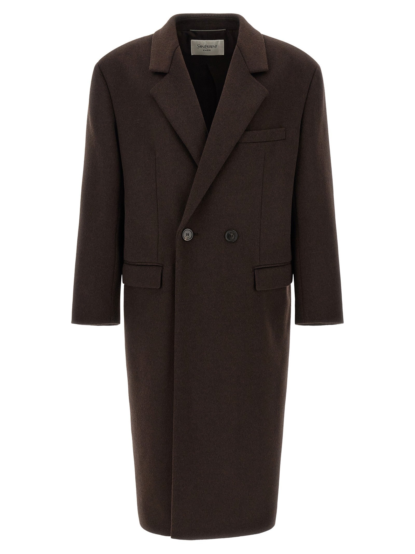 Saint Laurent Double Face Combed Wool Coat Brown
