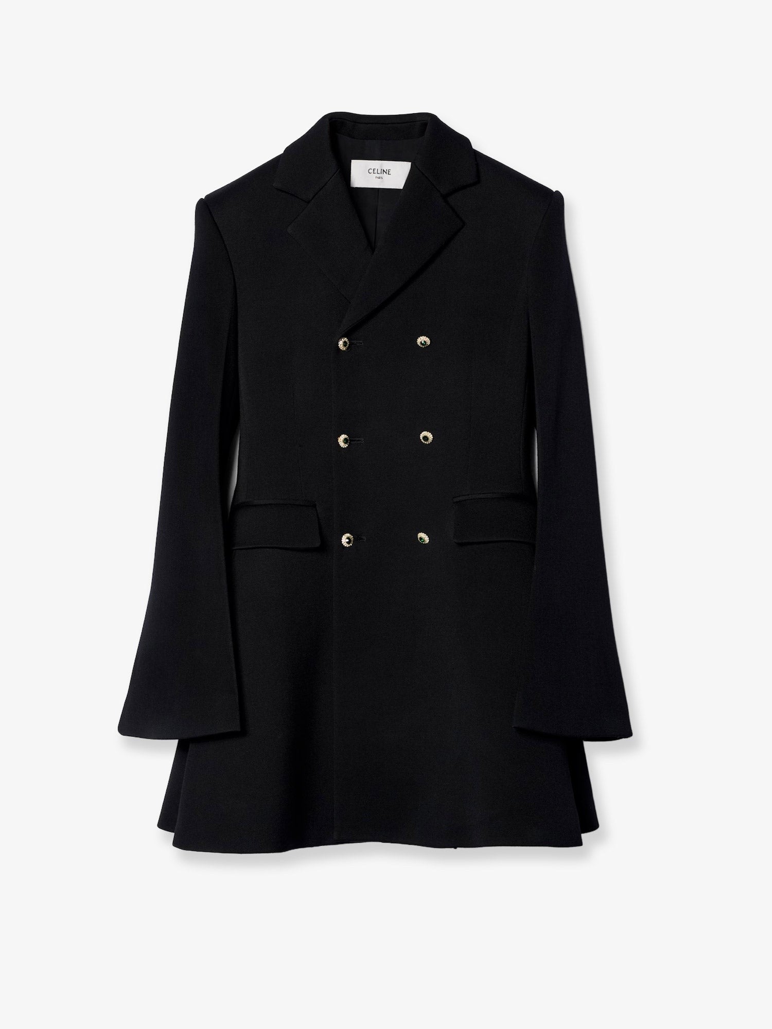 Celine Women's Double Faced Wool Tailored Coat Black