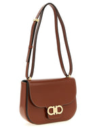 Ferragamo Double Gancini Closure Shoulder Bag Brown, view 3