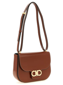 Ferragamo Double Gancini Closure Shoulder Bag Brown