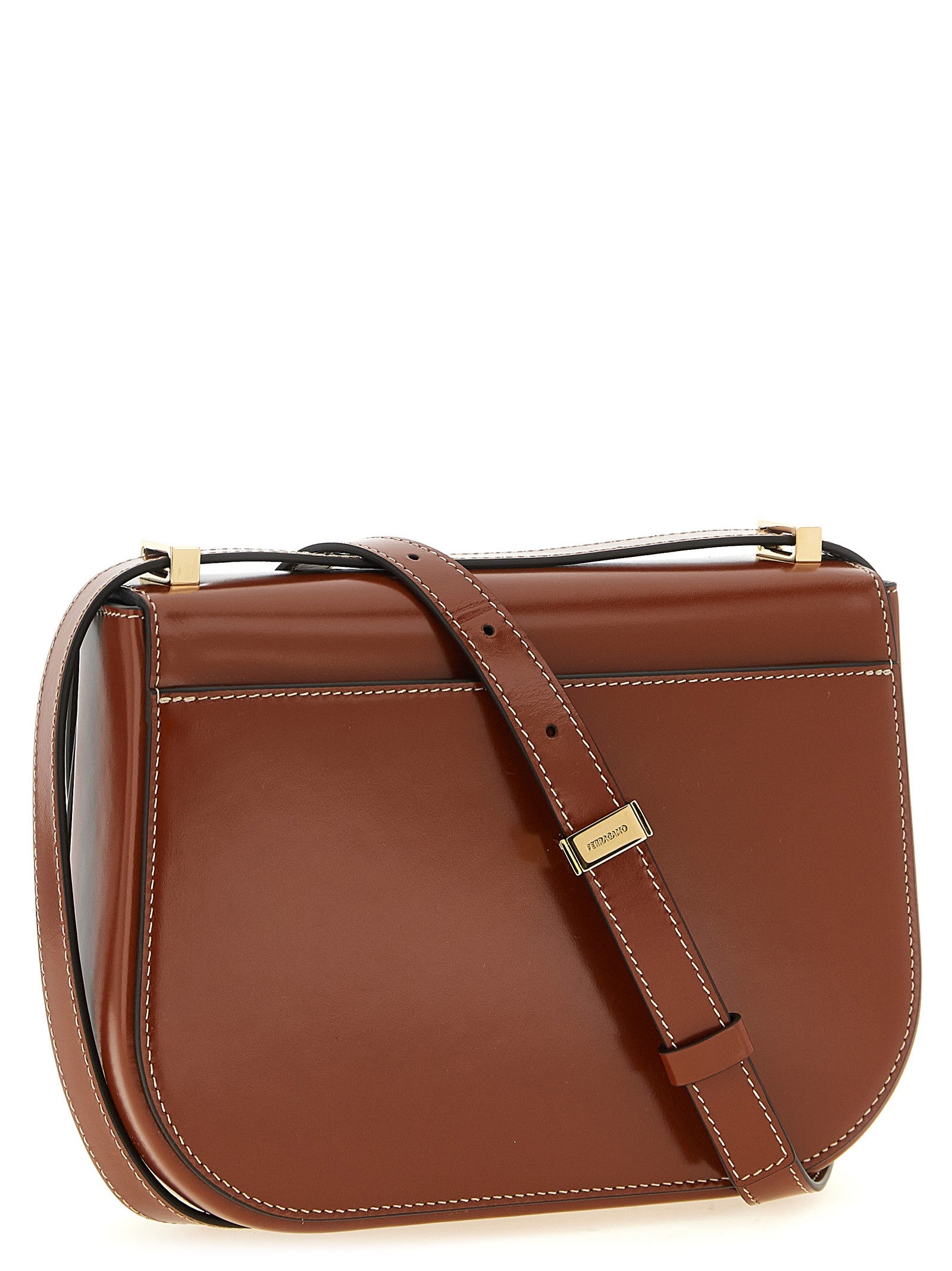 Ferragamo Double Gancini Closure Shoulder Bag Brown