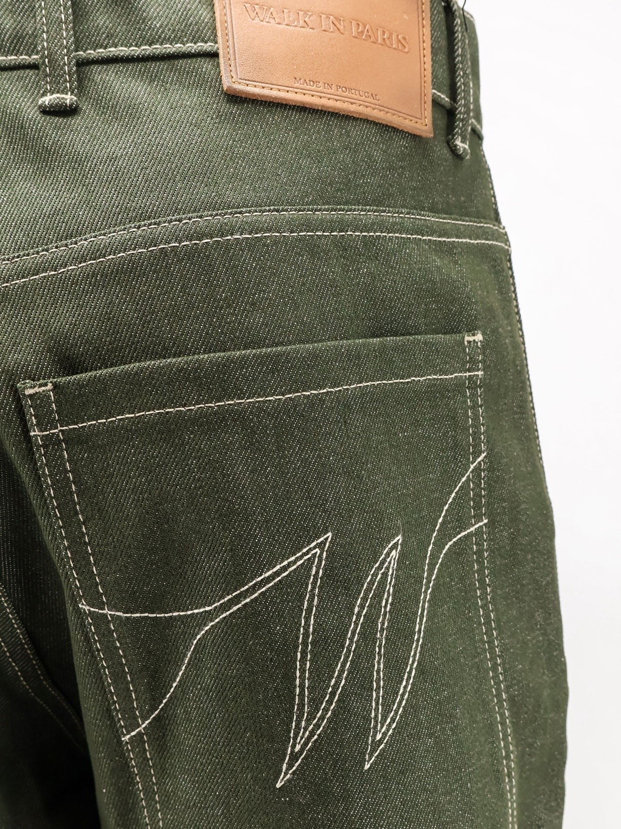 Walk In Paris Men's Double Knee Green Denim Trousers Green