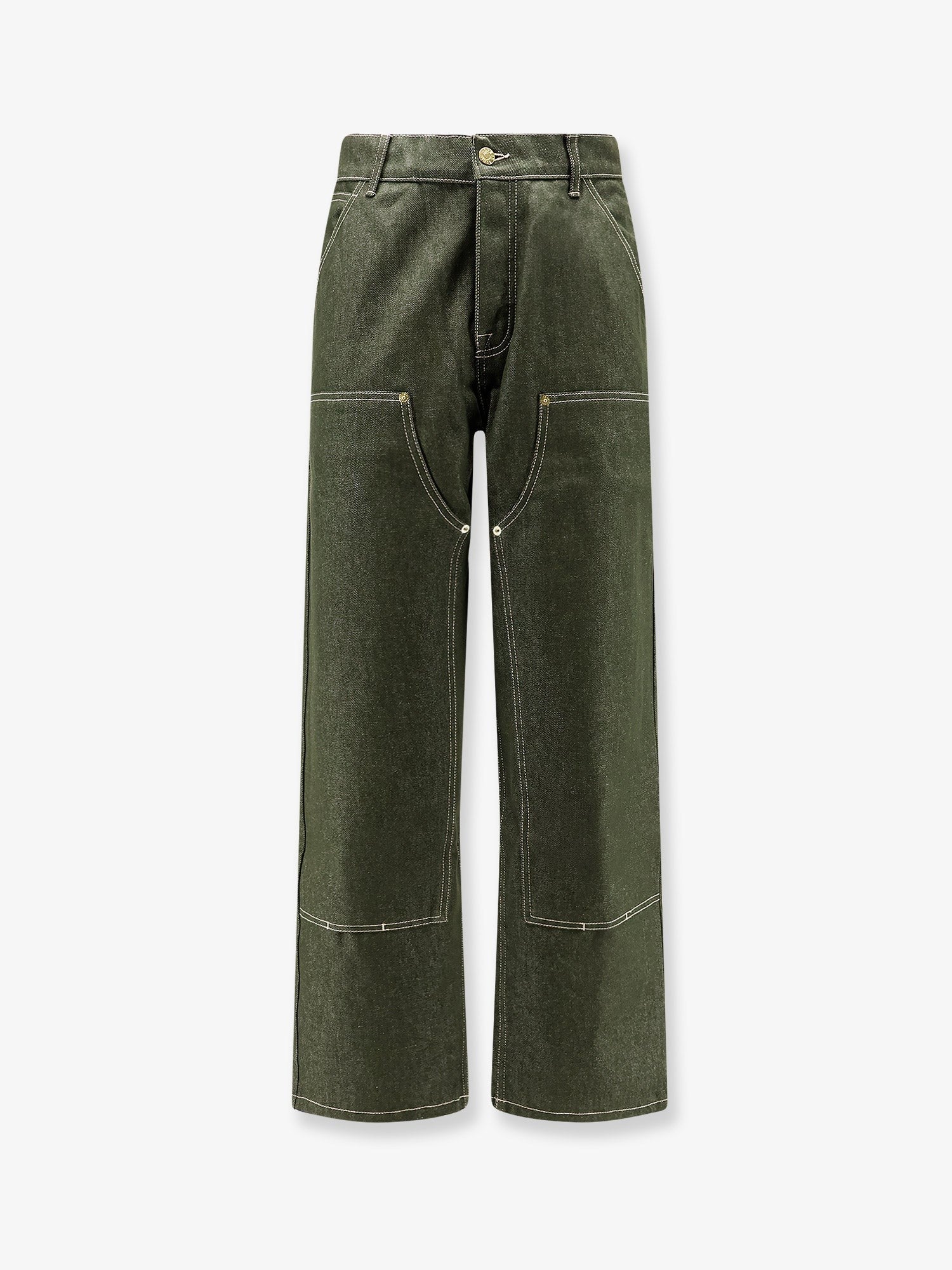 Walk In Paris Men's Double Knee Green Denim Trousers Green