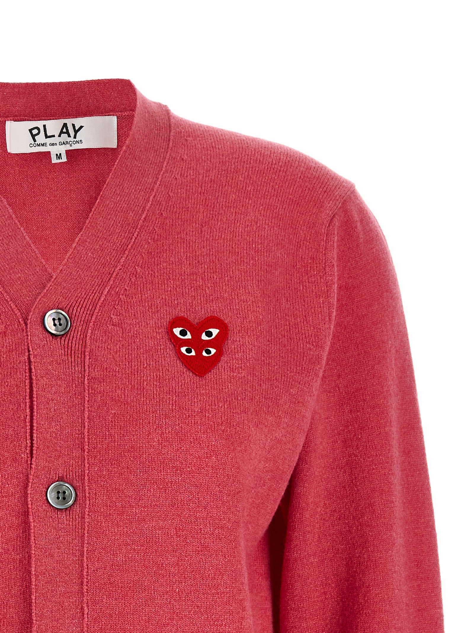 Comme Des Garcons Play Double Red Emblem Cardigan Blue