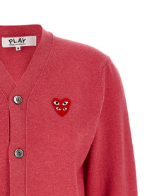 Comme Des Garcons Play Double Red Emblem Cardigan Blue