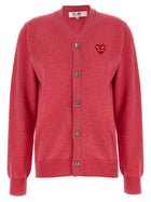 Comme Des Garcons Play Double Red Emblem Cardigan Blue