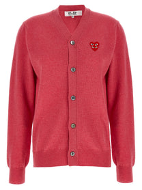 Comme Des Garcons Play Double Red Emblem Cardigan Blue