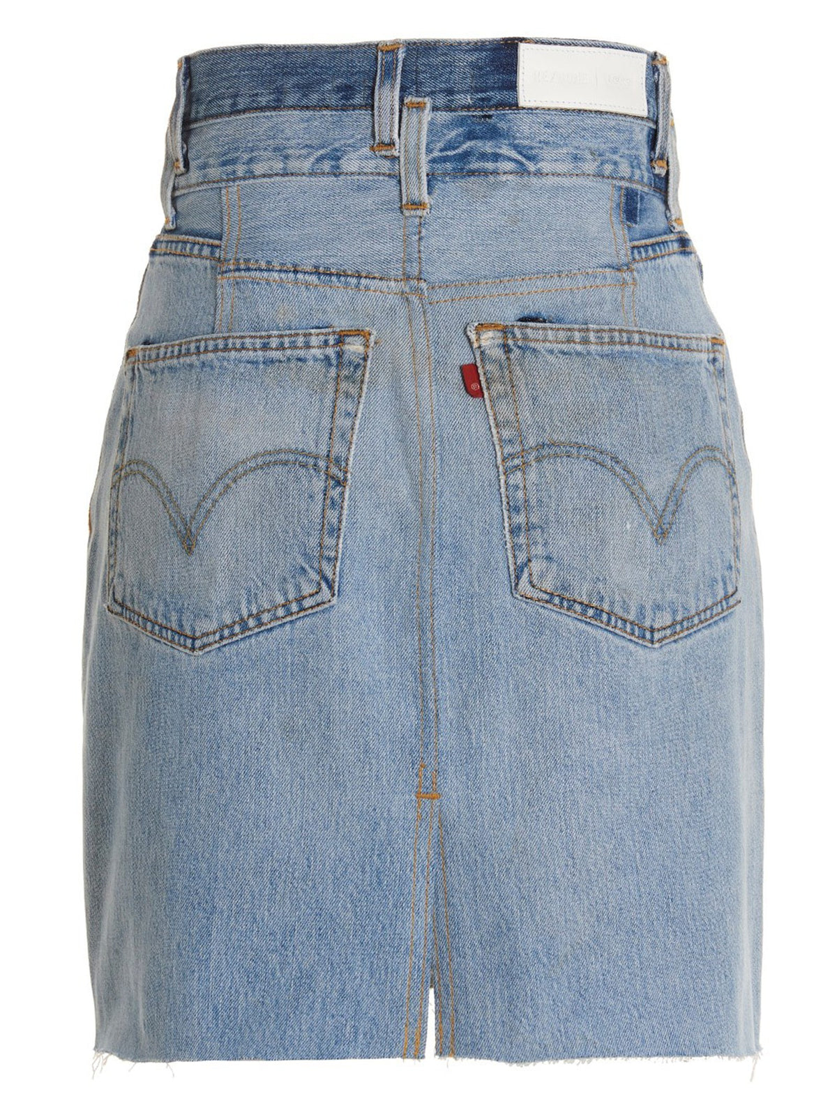 RE/DONE Double Waisted Pencil Re Done Levis Skirt Blue, view 4