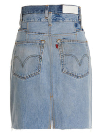 RE/DONE Double Waisted Pencil Re Done Levis Skirt Blue, view 4