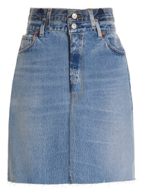 RE/DONE Double Waisted Pencil Re Done Levis Skirt Blue, view 11