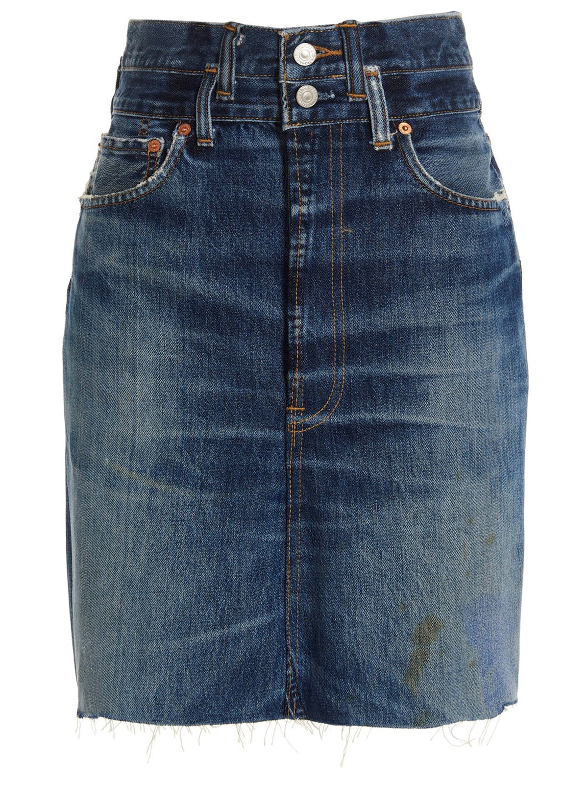 RE/DONE Double Waisted Pencil Re Done Levis Skirt Blue, view 5