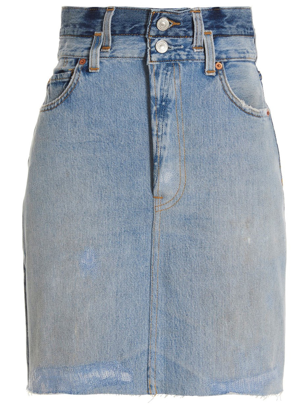 RE/DONE Double Waisted Pencil Re Done Levis Skirt Blue, view 3