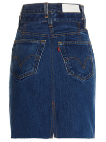 RE/DONE Double Waisted Pencil Re Done Levis Skirt Blue, view 2