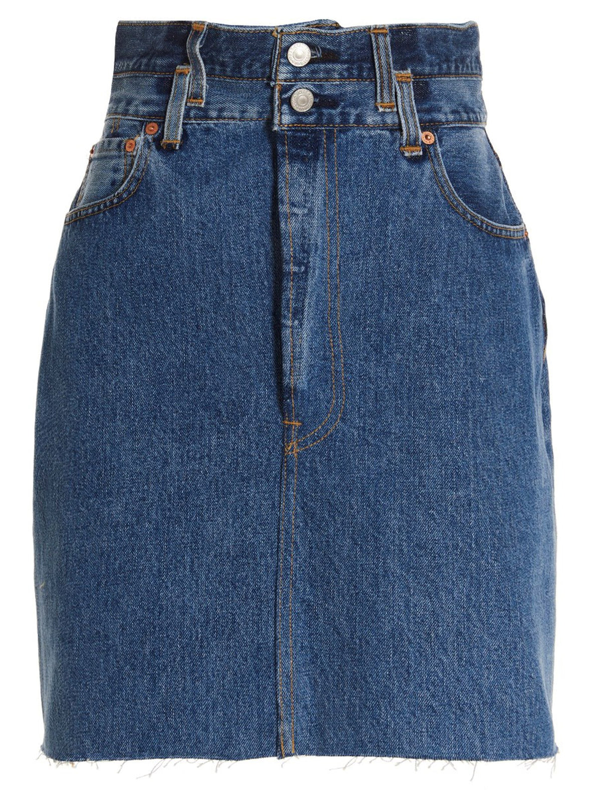 RE/DONE Double Waisted Pencil Re Done Levis Skirt Blue, view 7