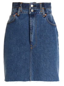 RE/DONE Double Waisted Pencil Re Done Levis Skirt Blue, view 7