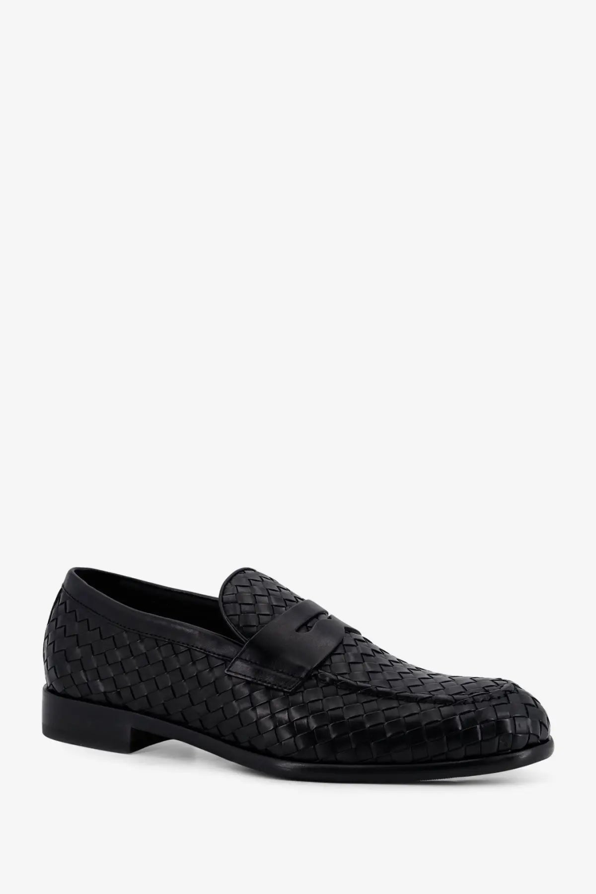 Doucal’s men’s Adler leather loafers in black feature woven leather with a smooth strap across the toe