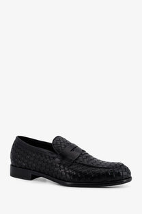 Doucal’s men’s Adler leather loafers in black feature woven leather with a smooth strap across the toe