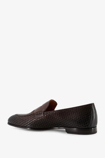 Doucal’s men’s braidy leather loafers gold brown woven leather with classic slip-on design and polished finish
