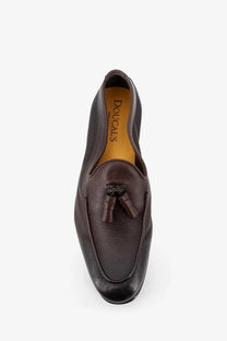 Doucal’s men’s daino leather loafers dark brown tassel slip-on with textured finish and classic design