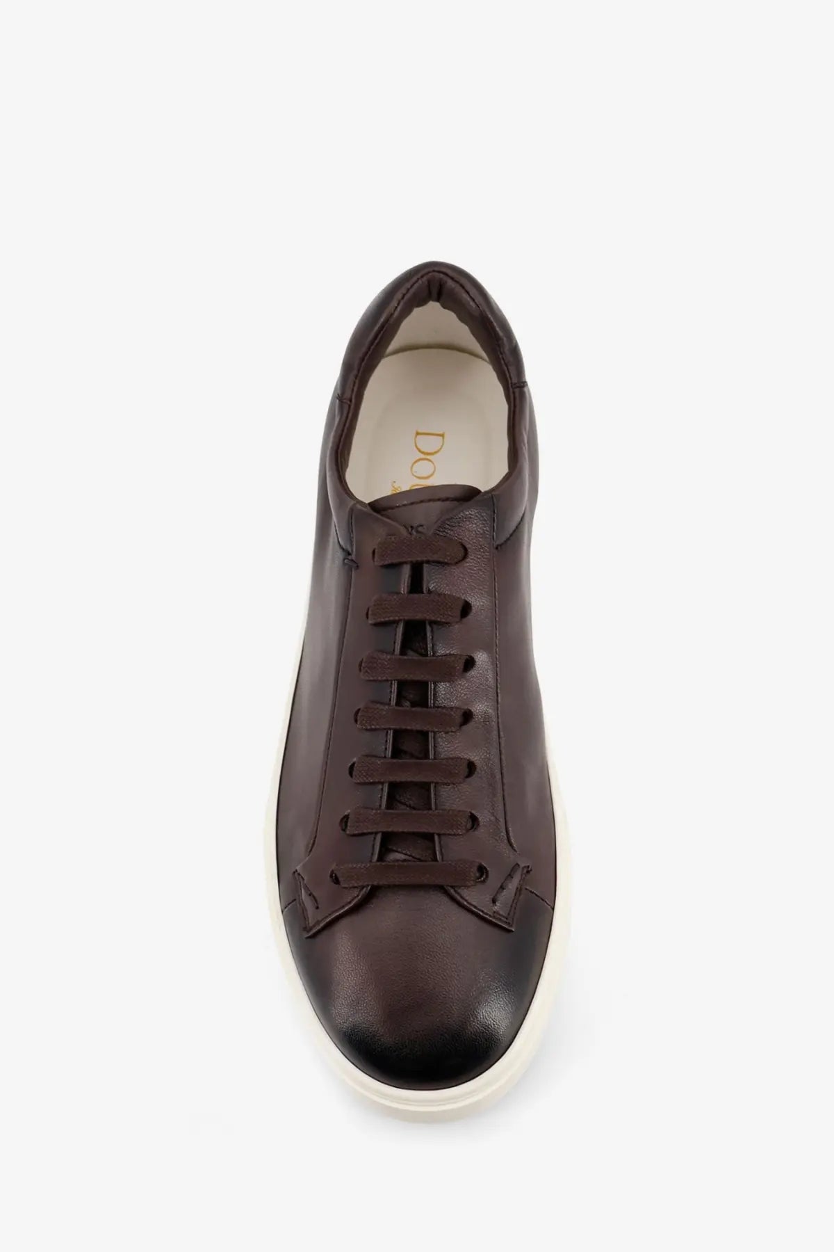 Dark brown leather low-top Doucals men’s Morgan sneakers with white rubber sole and matching laces