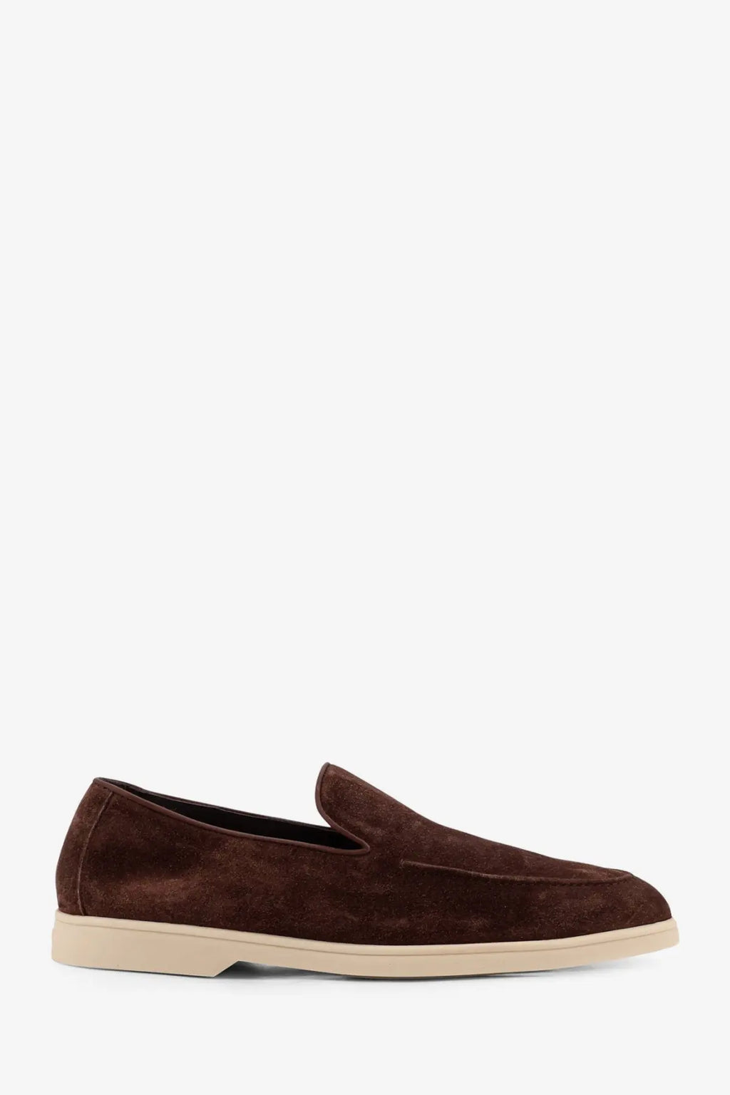 Doucal’s men’s reverse suede loafers brown with cream rubber sole made of brown suede for casual wear