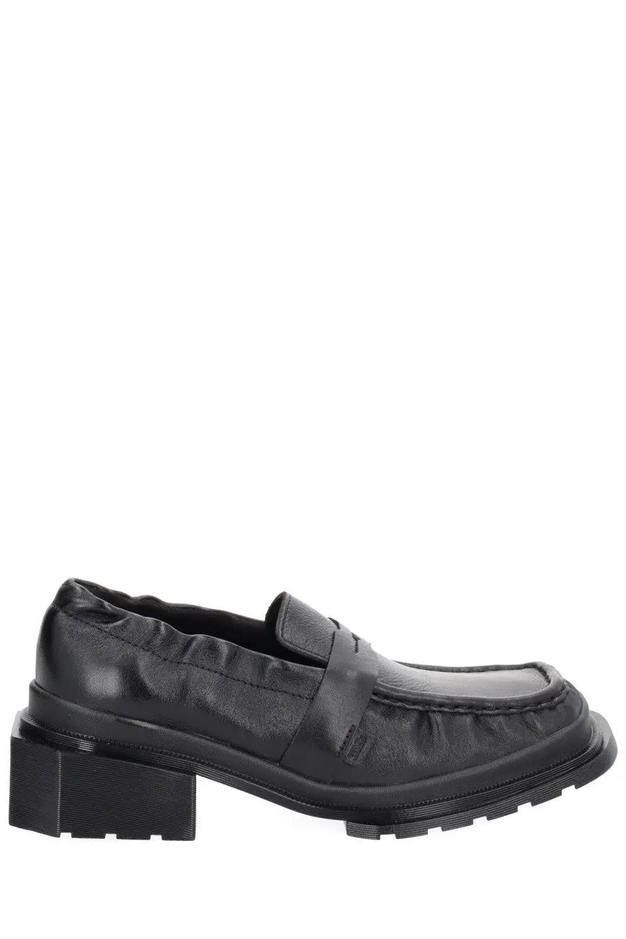 Dr Martens women’s moccasin Maybole black black leather loafer with chunky block heel and textured rubber sole