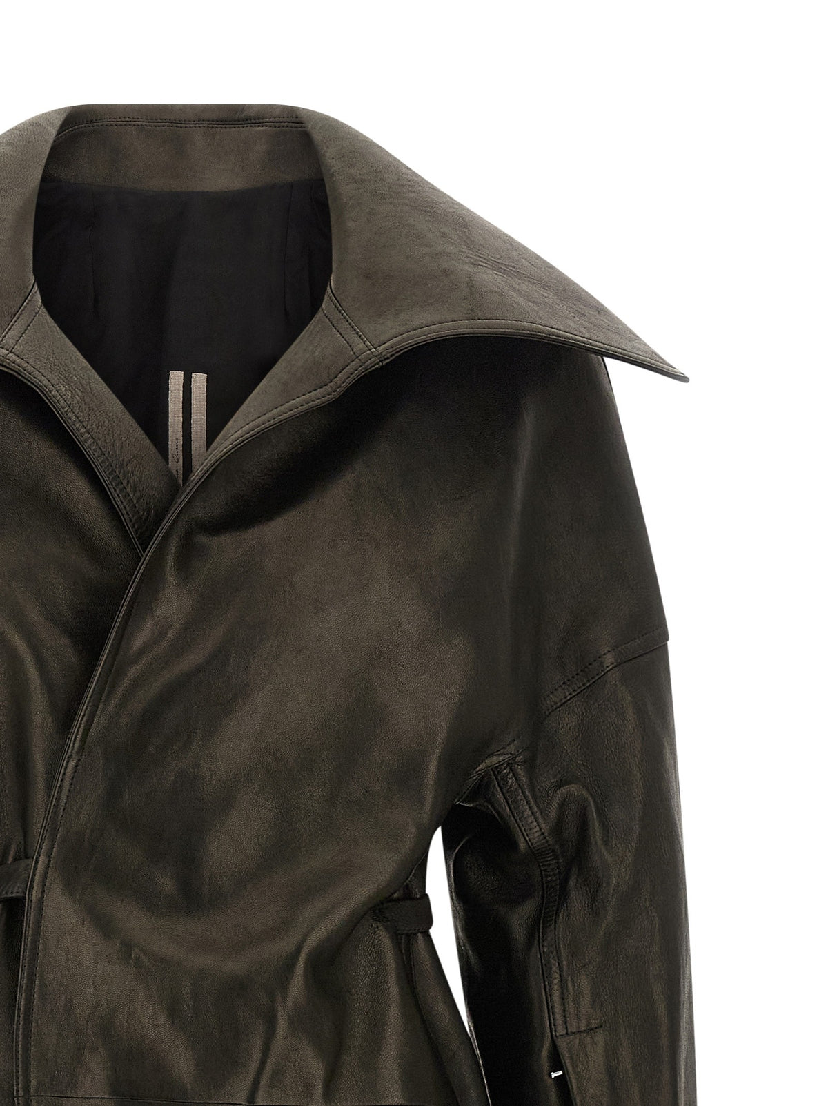 Rick Owens Dracucollar Belted Coat Black, view 3