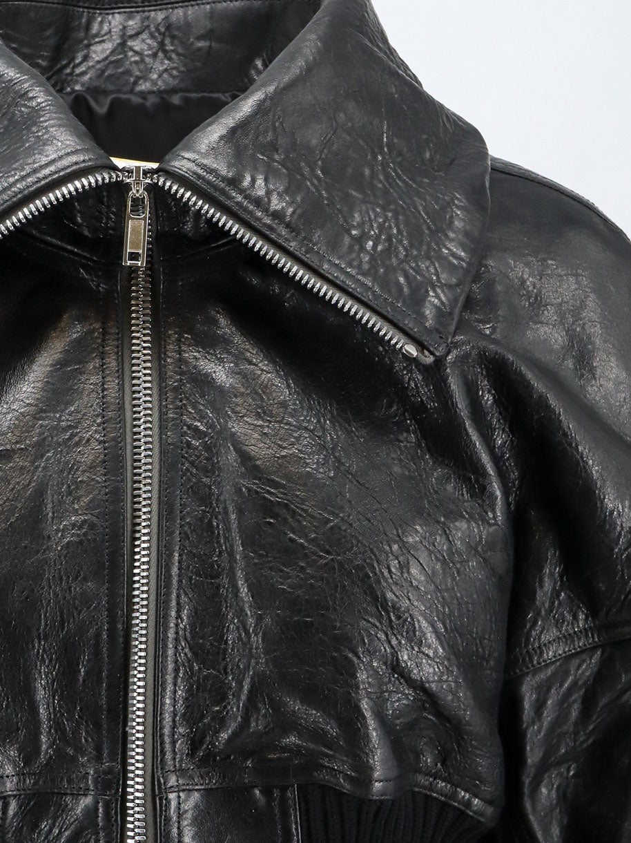 Rick Owens Women's Dracuflight Cropped Leather Jacket Black
