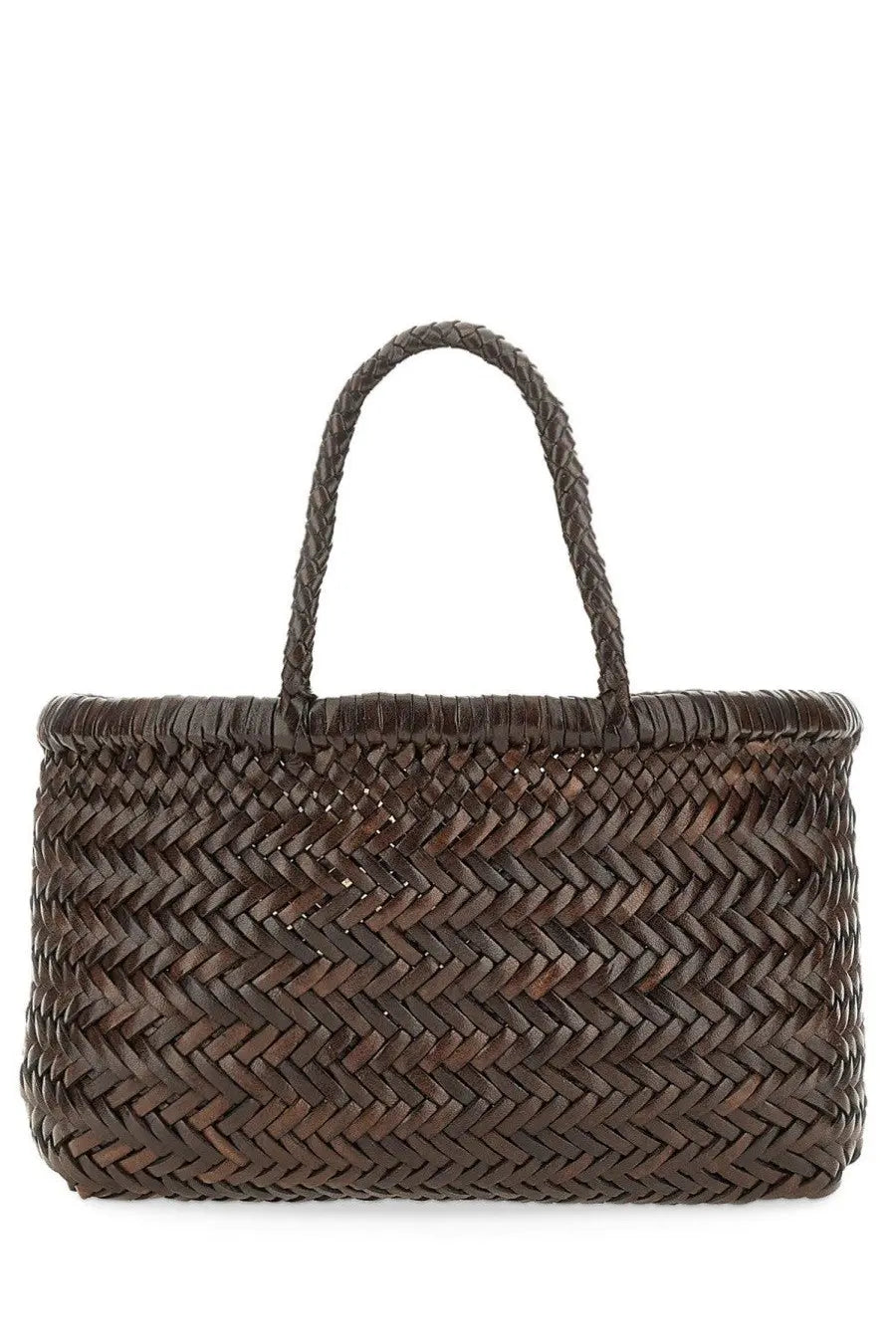 Dragon diffusion women’s borsa flat gora mini brown dark brown woven tote bag with herringbone pattern and braided handles