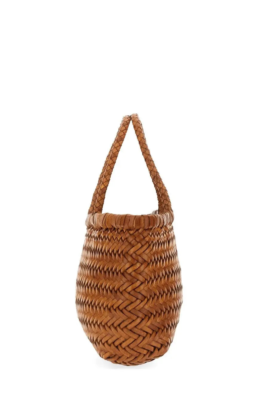 Dragon diffusion women’s borsa flat gora mini brown tan woven leather tote bag with braided handle and herringbone pattern