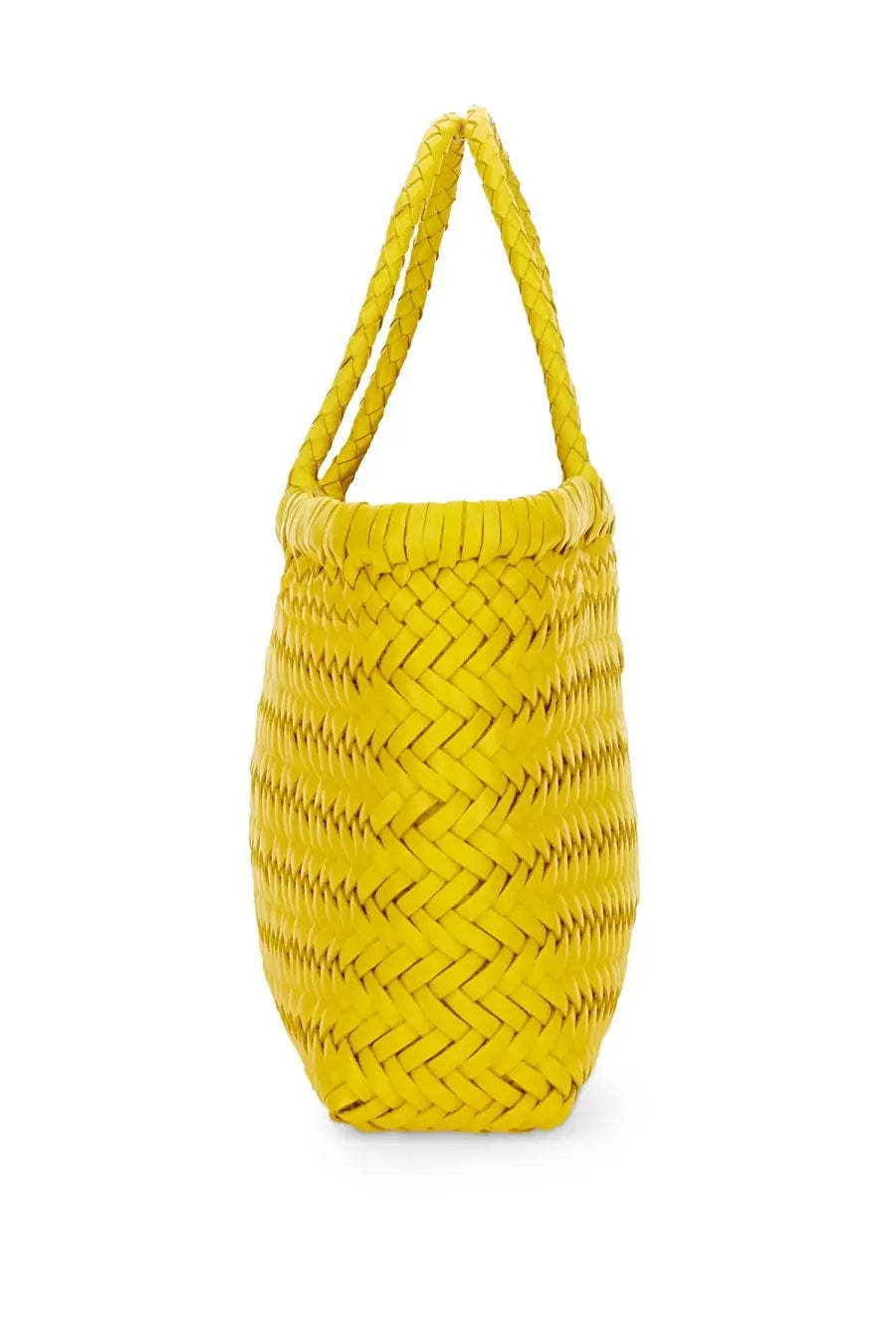 Dragon diffusion womens borsa flat gora mini yellow bright yellow woven leather tote bag with braided handles
