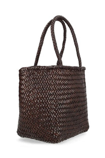 Dark brown woven tote bag with braided handles dragon diffusion women’s borsa grace basket small brown