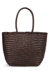 Brown woven tote bag with braided handles from dragon diffusion borsa grace basket small brown collection