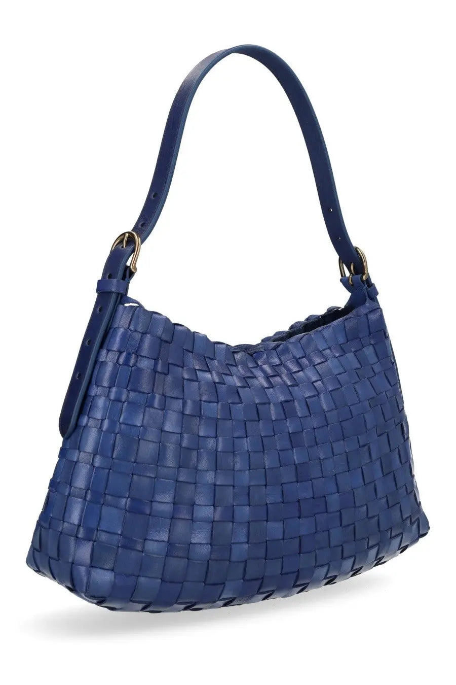 Deep blue woven leather hobo bag with gold-tone hardware from dragon diffusion womens borsa hobo salvage blue collection