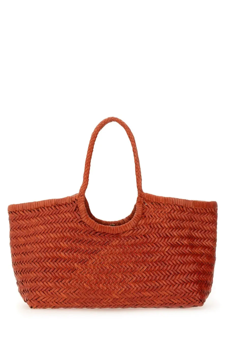 Dragon diffusion women’s borsa nantucket orange woven tote bag with herringbone pattern and braided handles